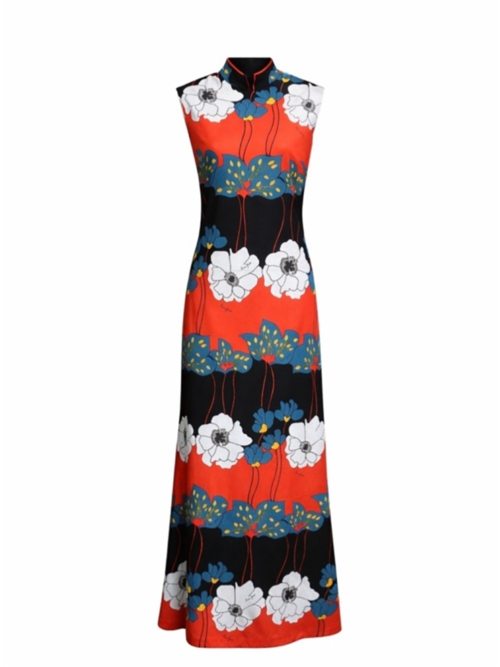 Marissa 70s Mod Maxi Dress Ivan Forks Print Retro Floral Boho Vintage Small